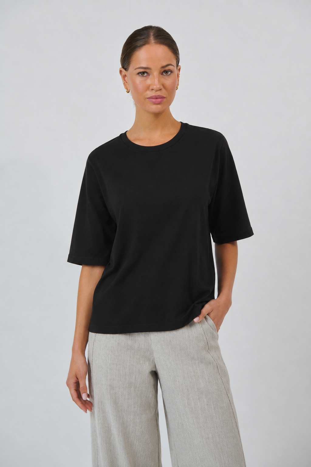 Naturals by O & J Cotton Tee Top in Black
