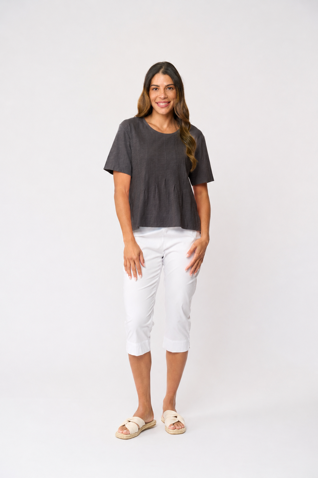 Foil In Tucks Tee in Sable