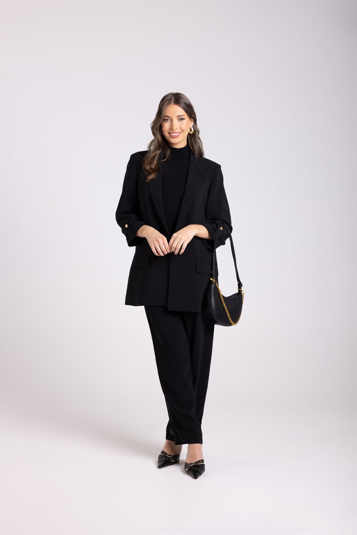 Two-T's 7/8 Pant With Buttons on Leg in Black