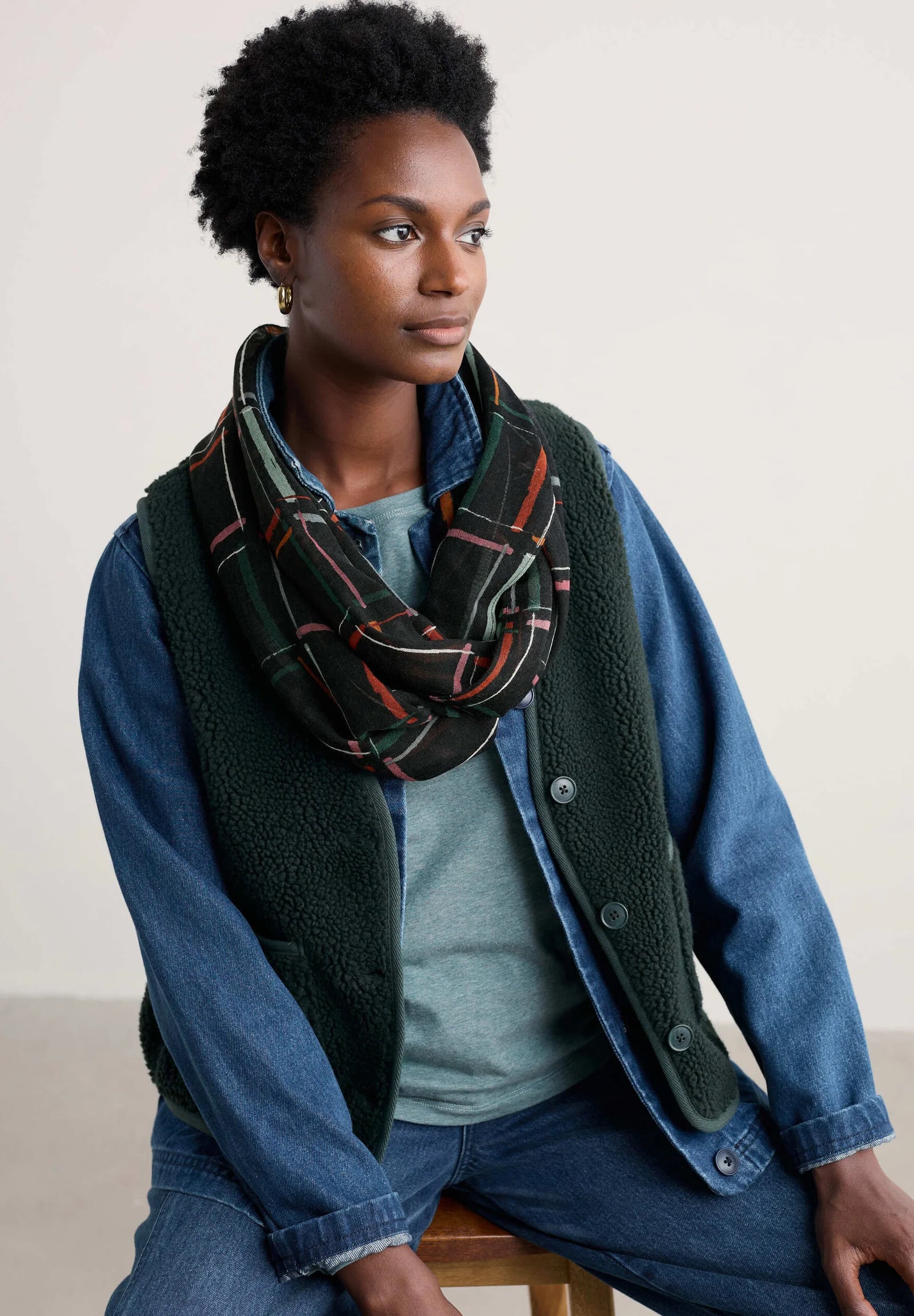 Seasalt Cornwall Pretty Circle Scarf in Rock Check Onyx