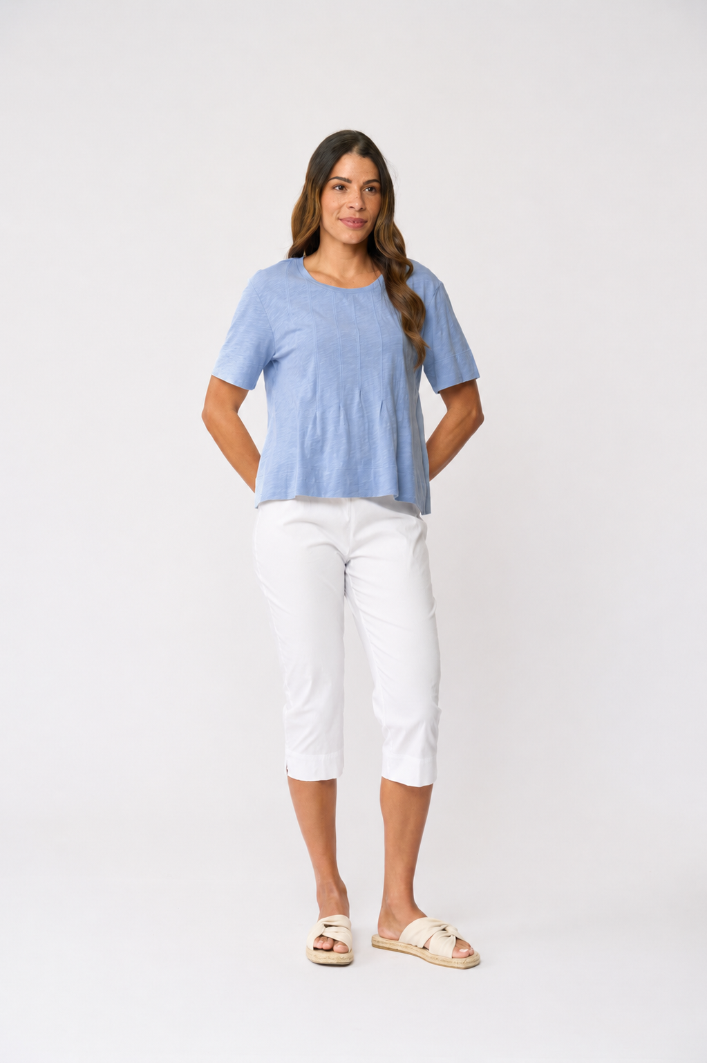 Foil In Tucks Tee in Sky