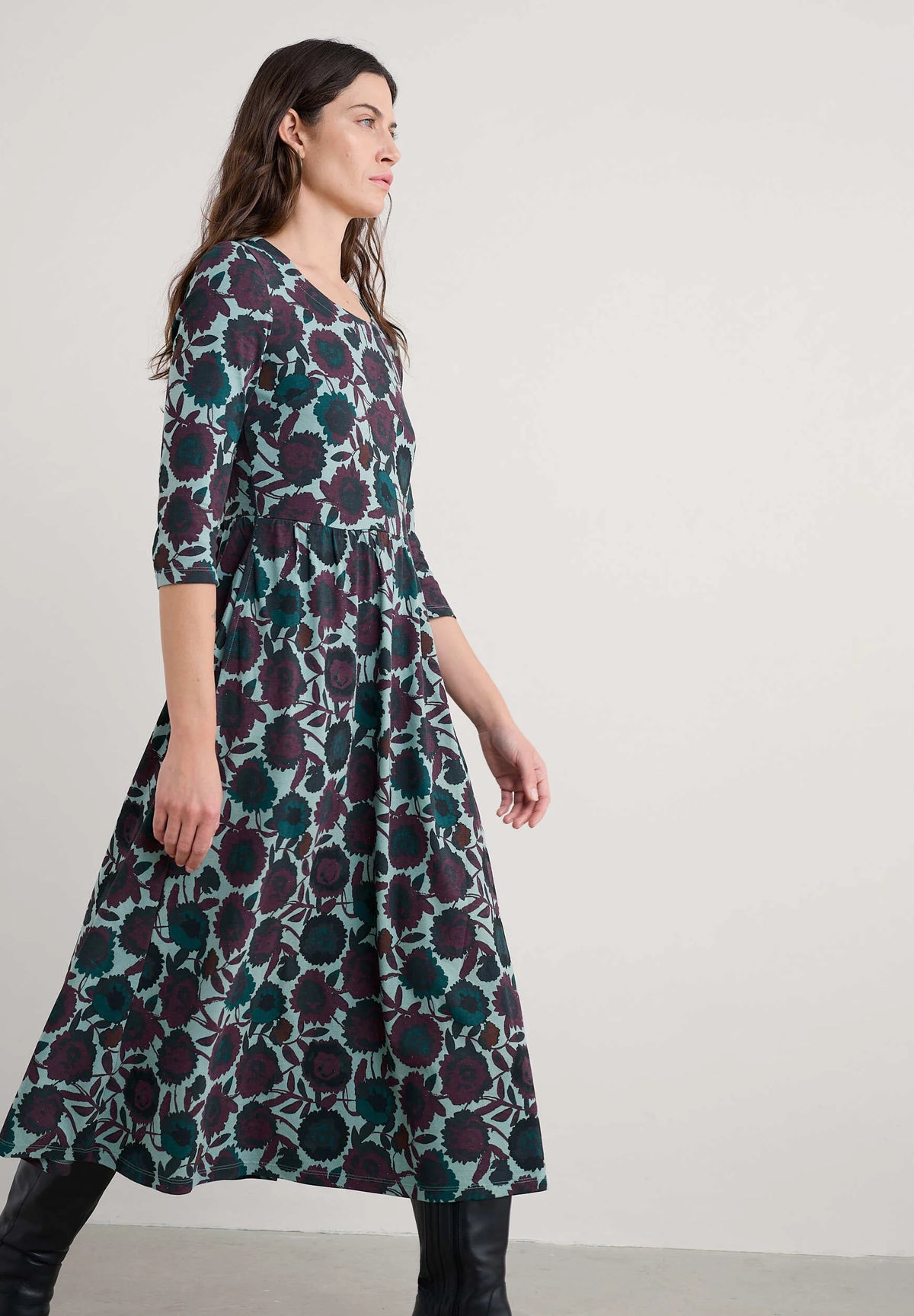 Seasalt Cornwall Emily Dress in Figurative Floral Sardine
