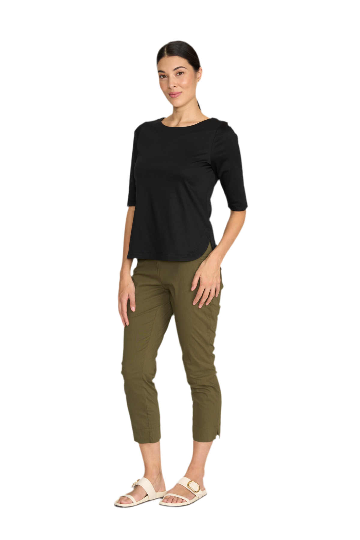 Foil Fuss Free Taper Trapeze Capri Pant in Kelp