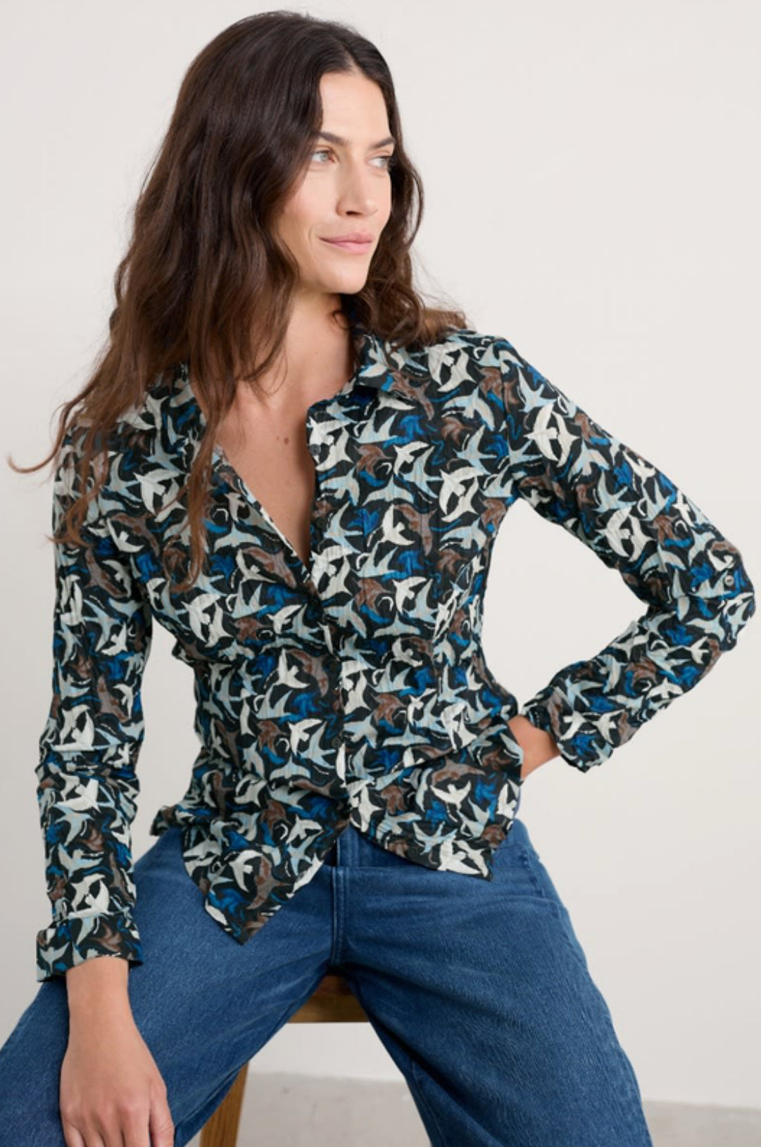 Seasalt Cornwall Larissa Shirt in Swooping Birds Onyx