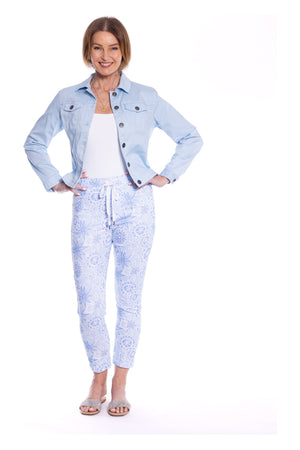 Cafe Latte Stretch Denim Jacket in Soft Blue