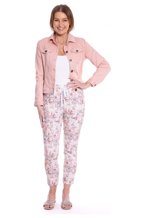 Cafe Latte Stretch Denim Jacket in Dusty Pink