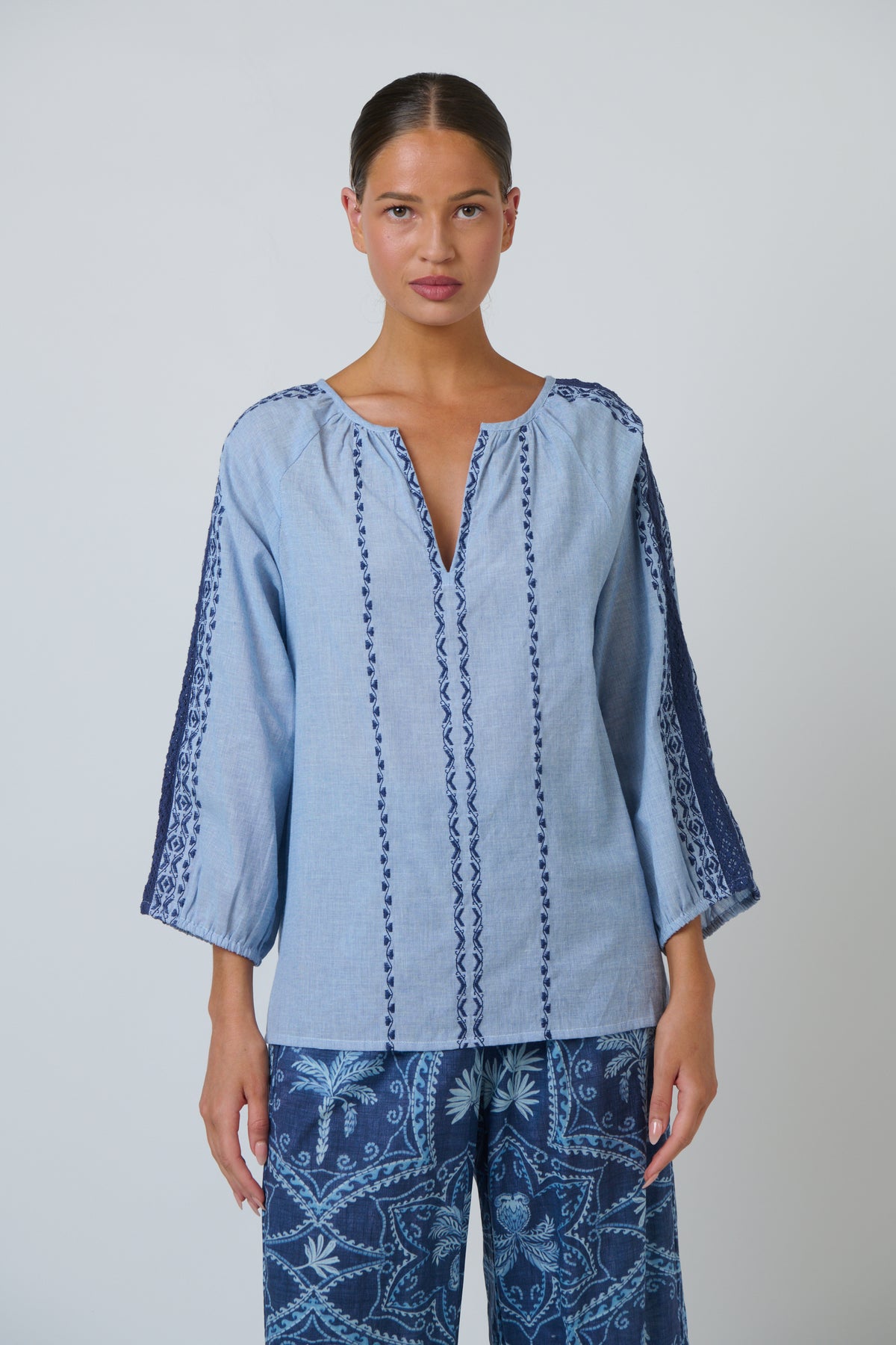 Namastai Embroidered Top in Breeze