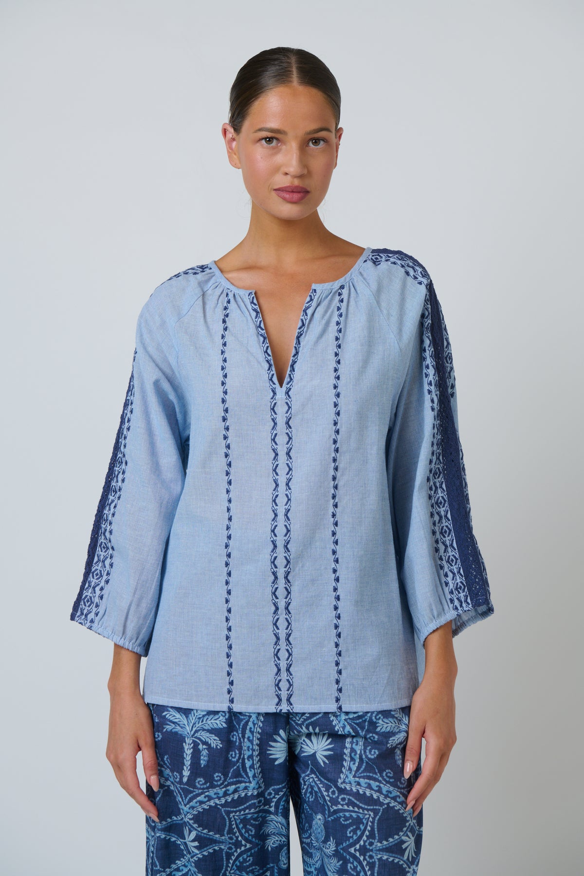 Namastai Embroidered Top in Breeze