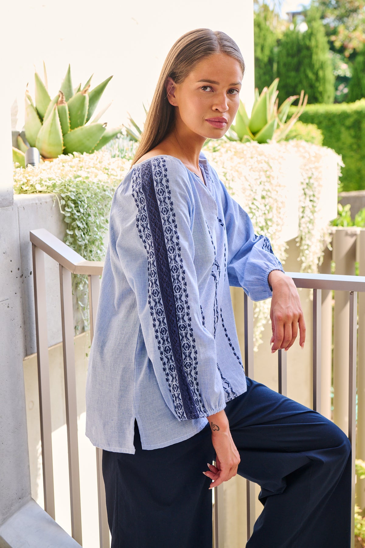 Namastai Embroidered Top in Breeze