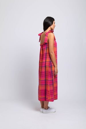 Foil Bali Tie Dress in Pink Check