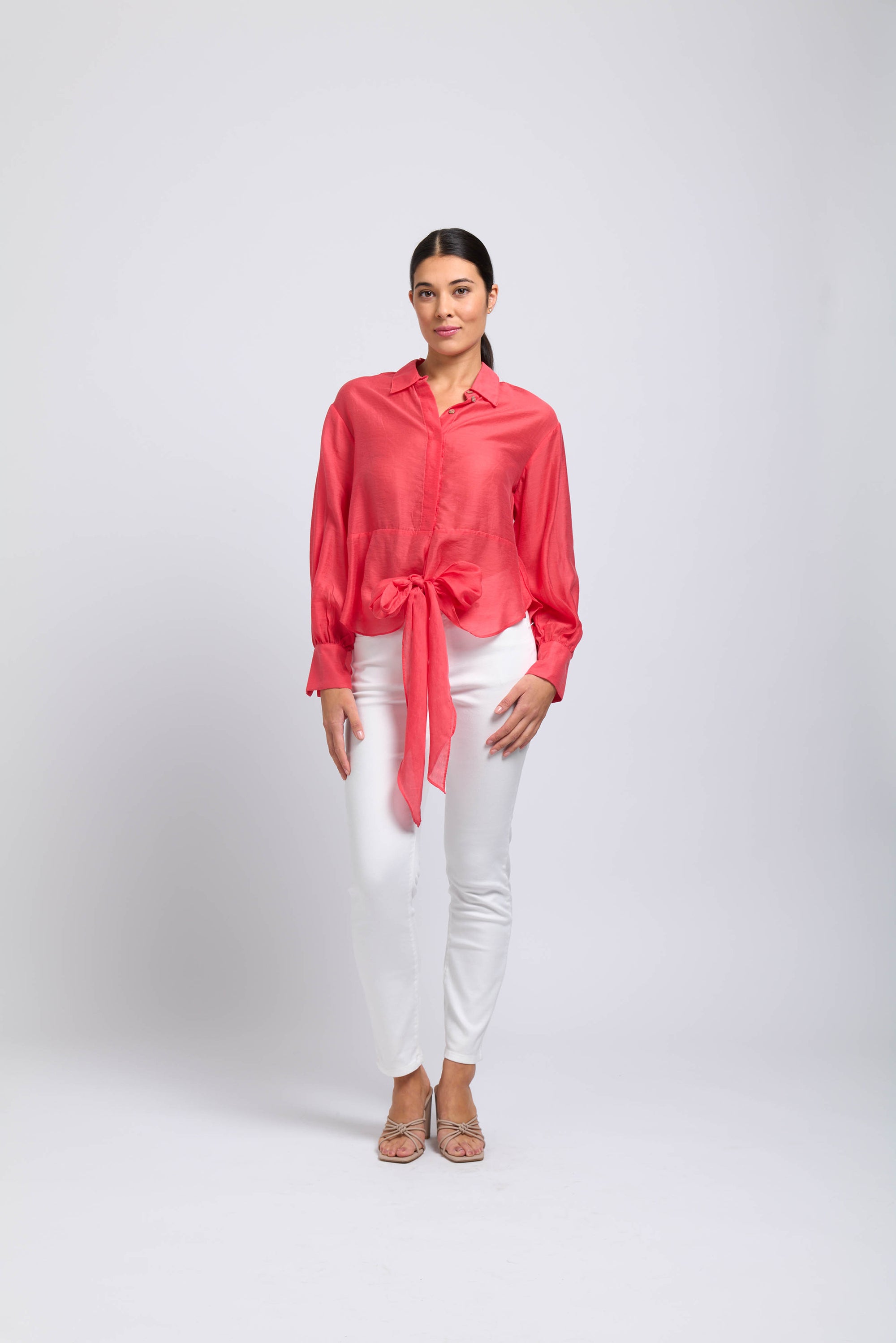 Foil Knotto Be Missed Blouse in Papaya