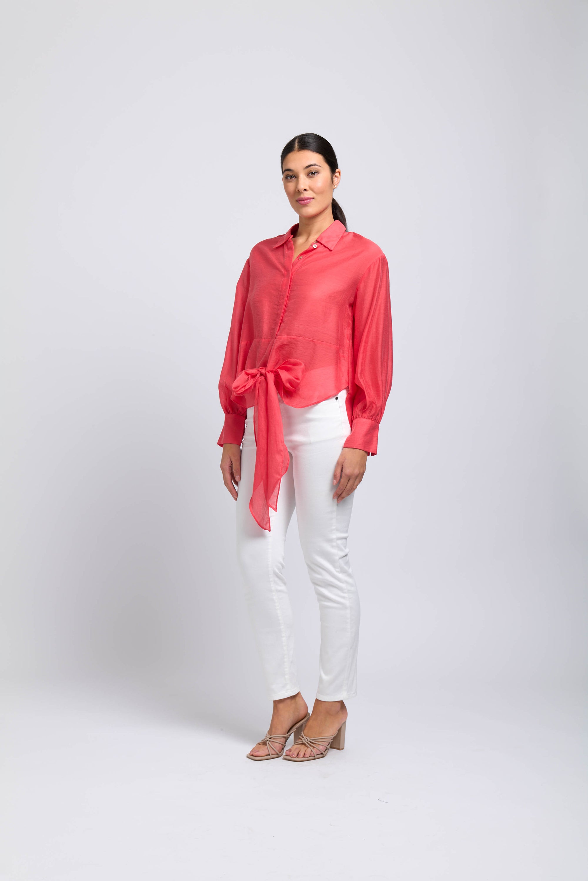 Foil Knotto Be Missed Blouse in Papaya