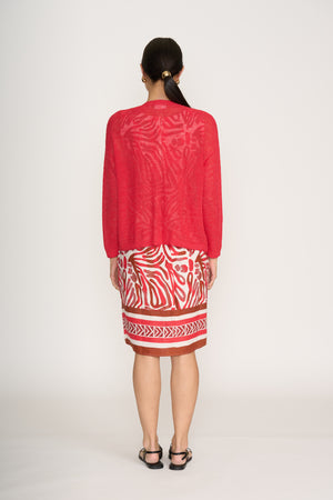 Foil Cover Story Cardi in Poppy Red