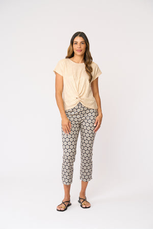 Foil Fuss Free Taper Trapeze Capri Pant in Porto Print