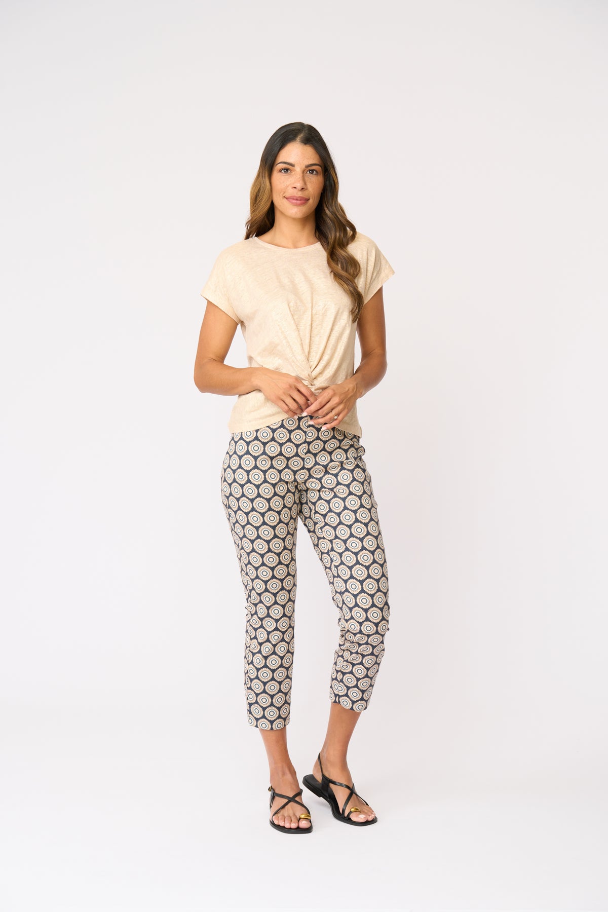 Foil Fuss Free Taper Trapeze Capri Pant in Porto Print