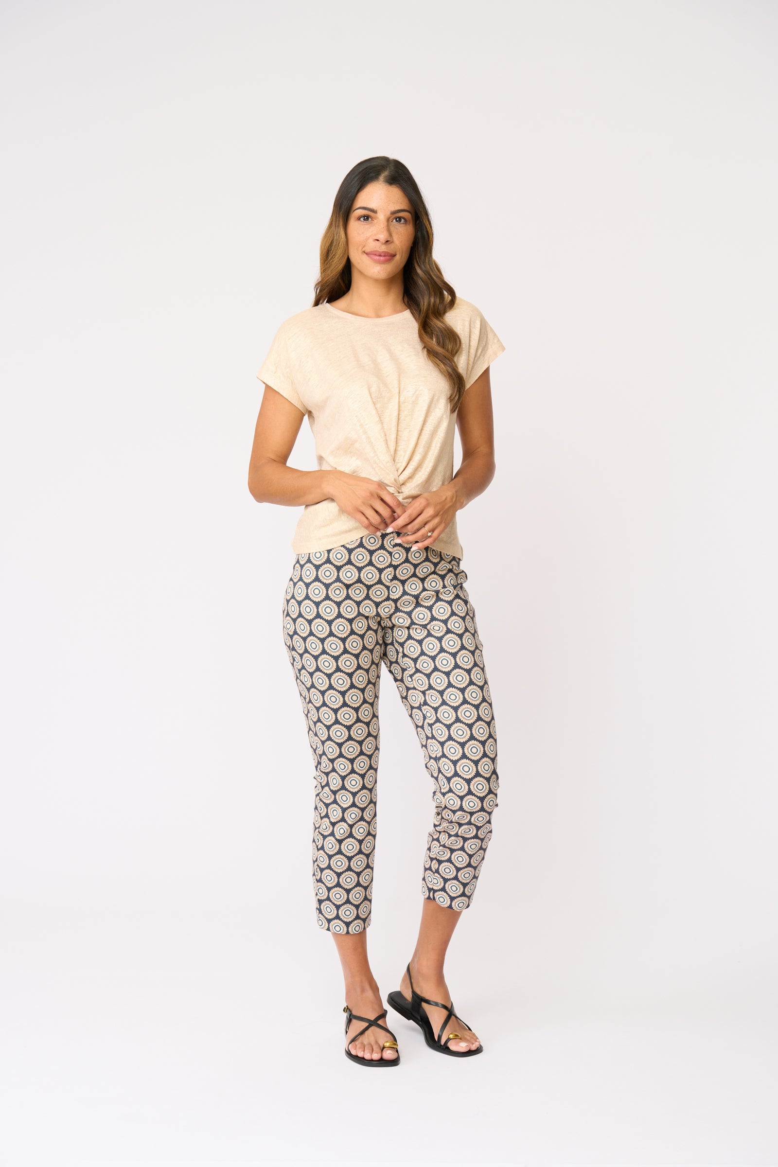 Foil Fuss Free Taper Trapeze Capri Pant in Porto Print