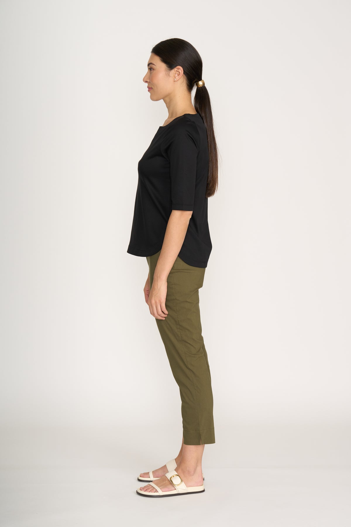 Foil Fuss Free Taper Trapeze Capri Pant in Kelp