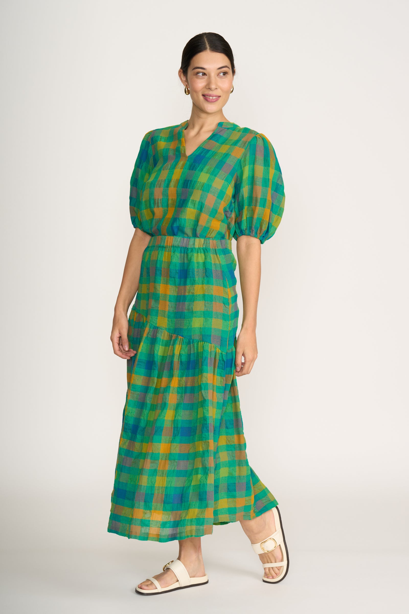 Foil Checkmate Top in Green Check