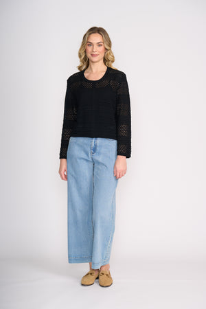 Foil Pulling Strings Sweater in Black