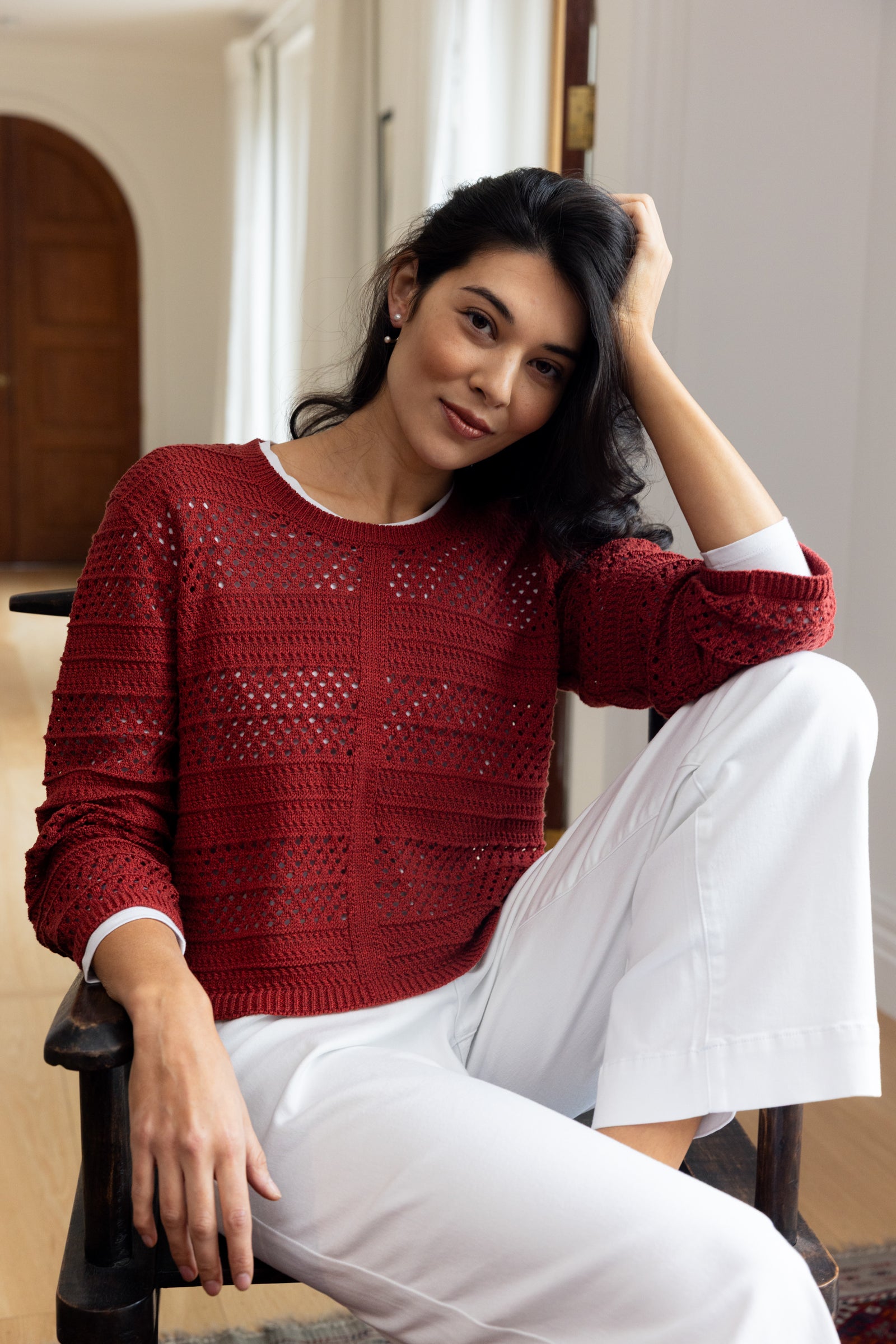 Foil Pulling Strings Sweater in Red Earth
