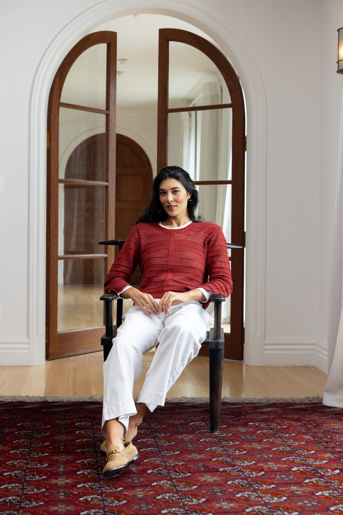 Foil Pulling Strings Sweater in Red Earth