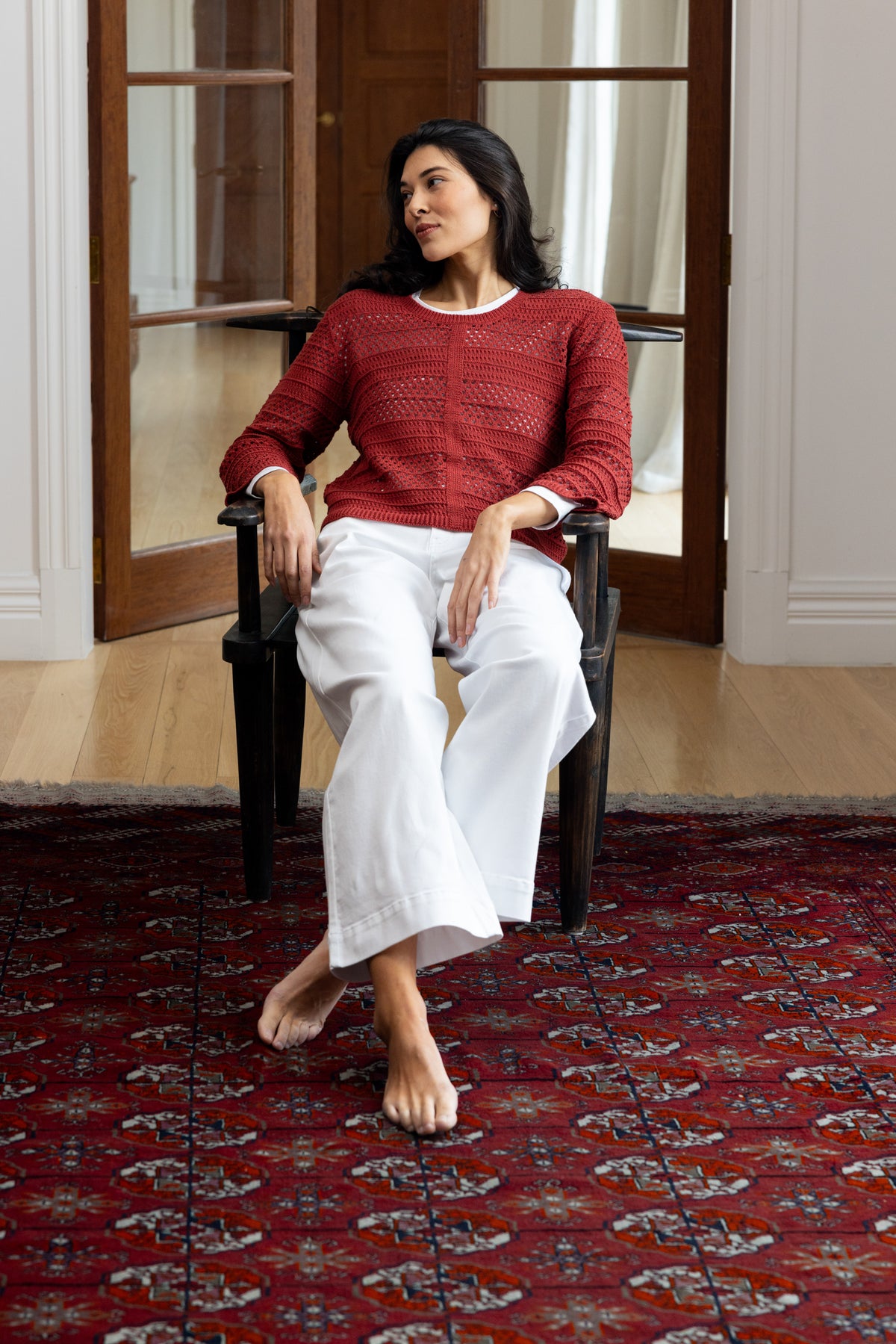 Foil Pulling Strings Sweater in Red Earth