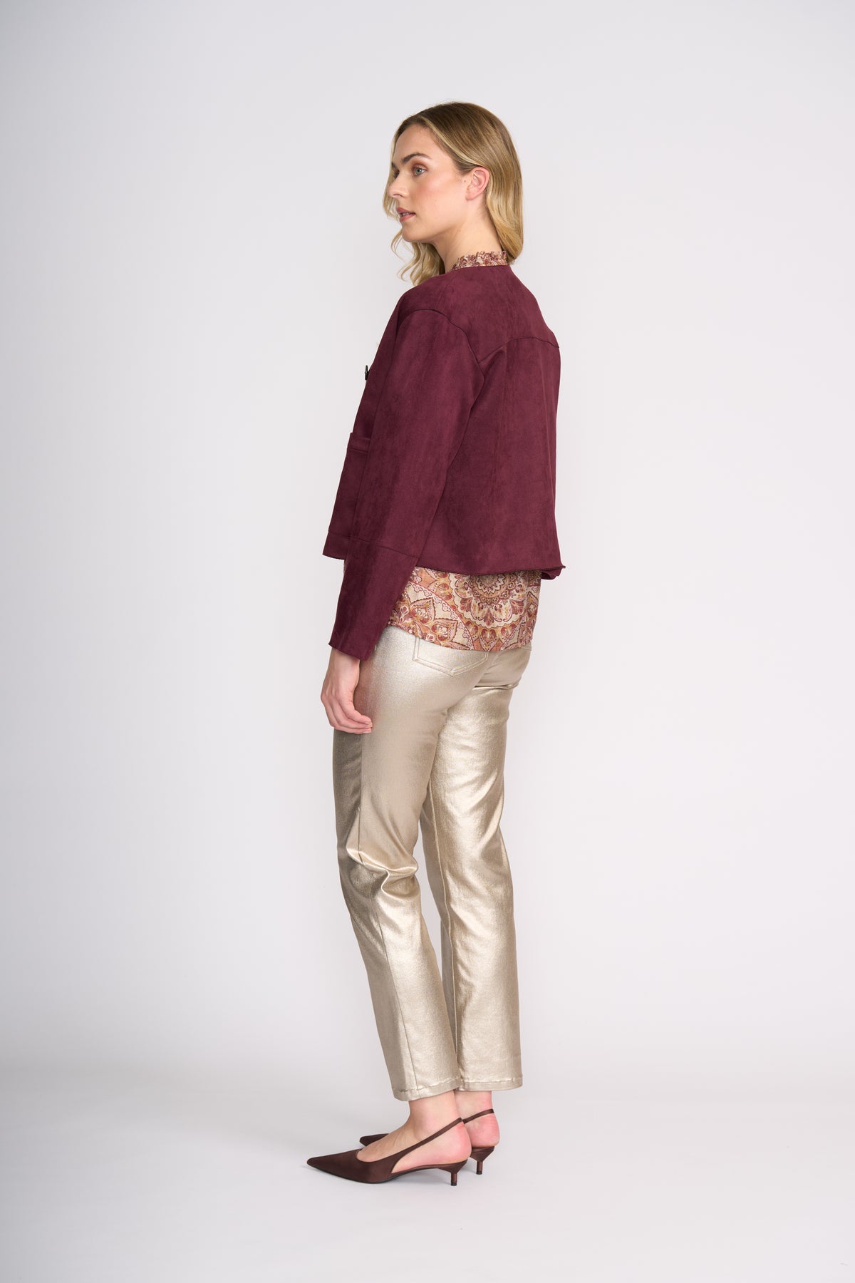 Foil Looking Suede Jacket in Black Cherry