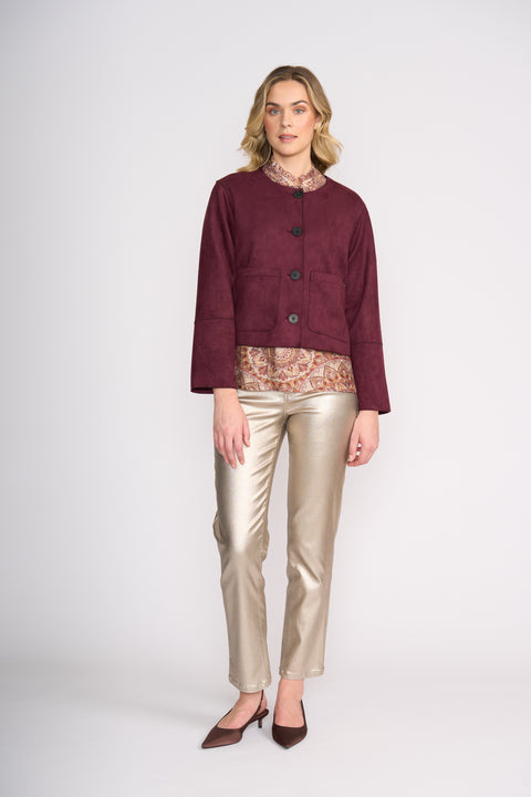 Foil Looking Suede Jacket in Black Cherry