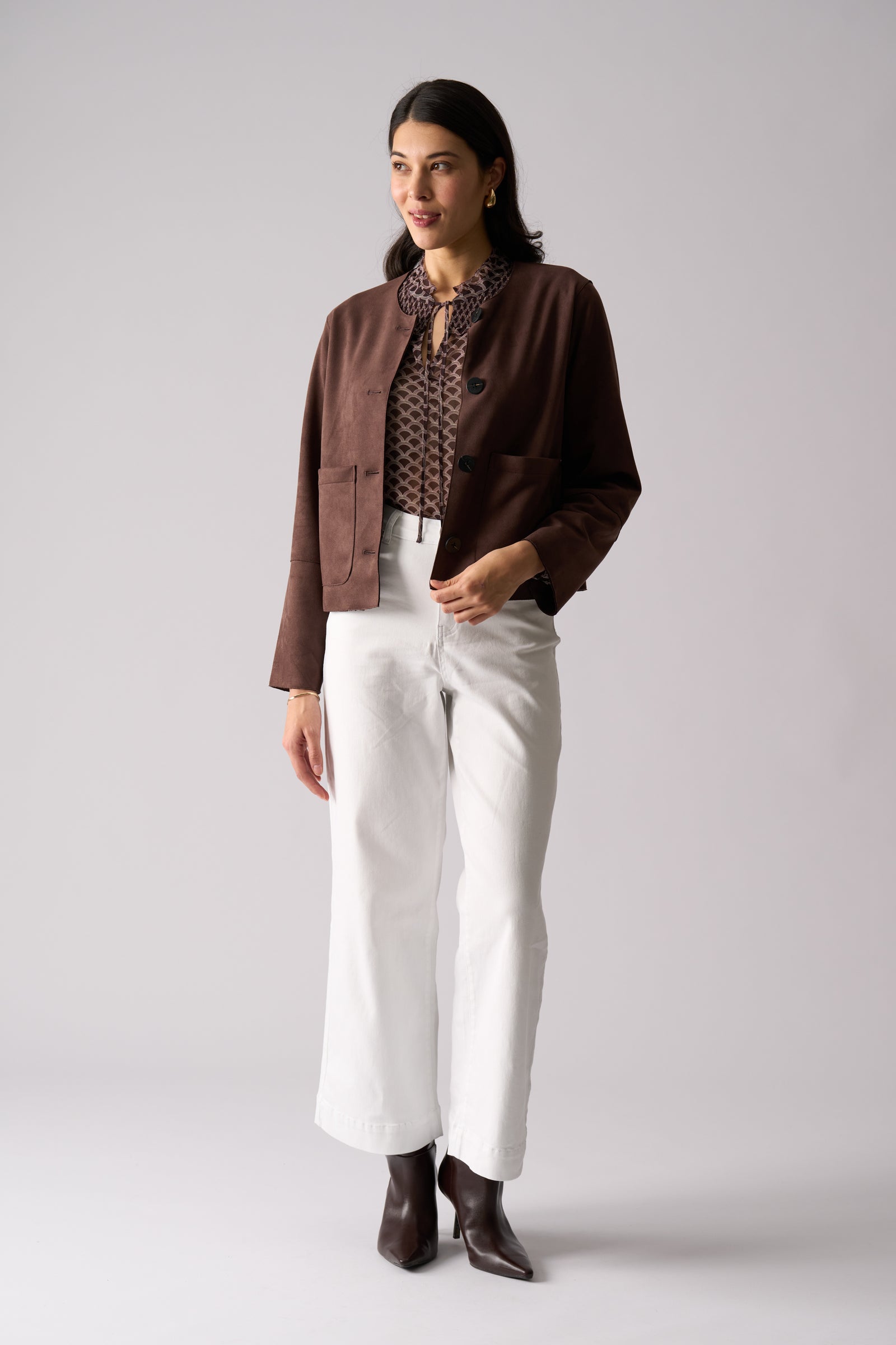 Foil Looking Suede Jacket in Ristretto