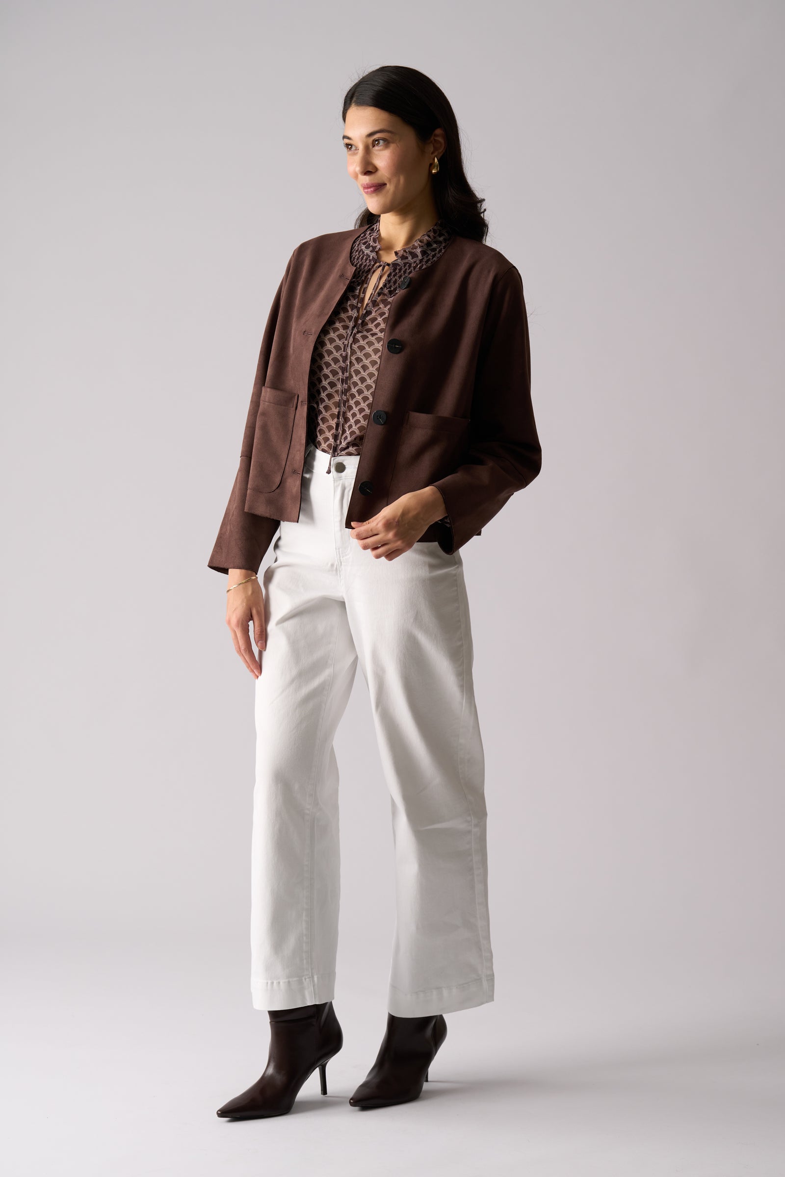 Foil Looking Suede Jacket in Ristretto