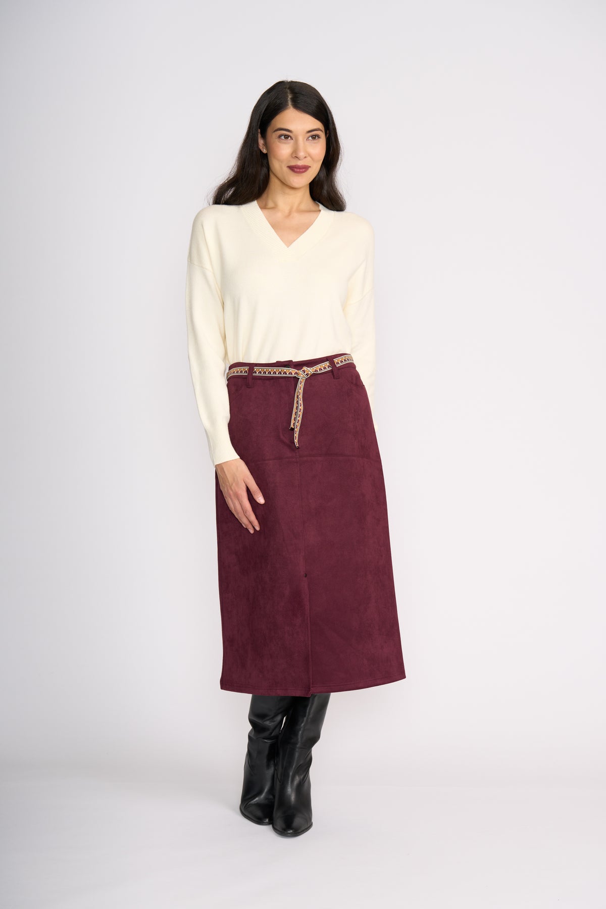 Foil Suede Dreams Skirt in Black Cherry