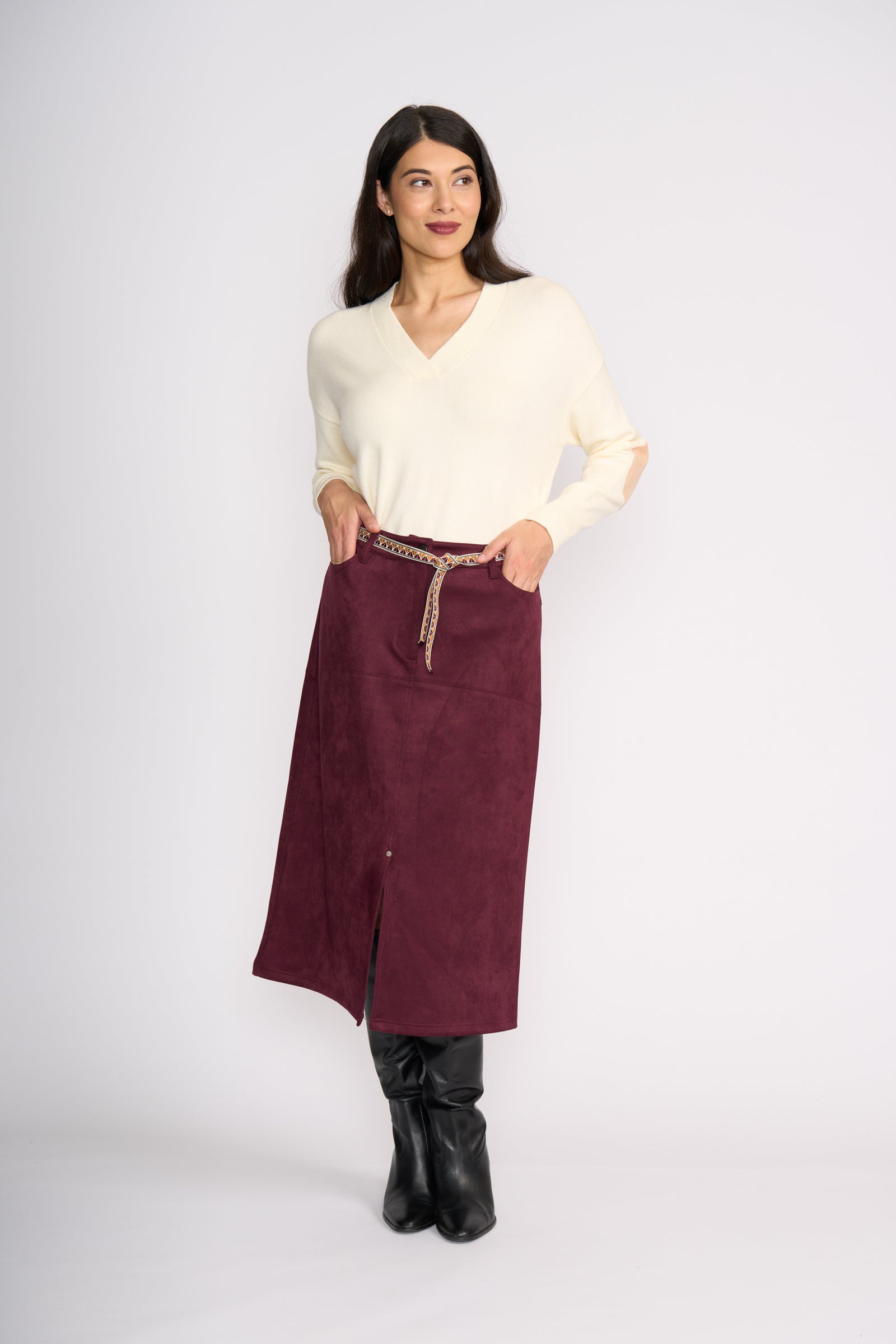 Foil Suede Dreams Skirt in Black Cherry