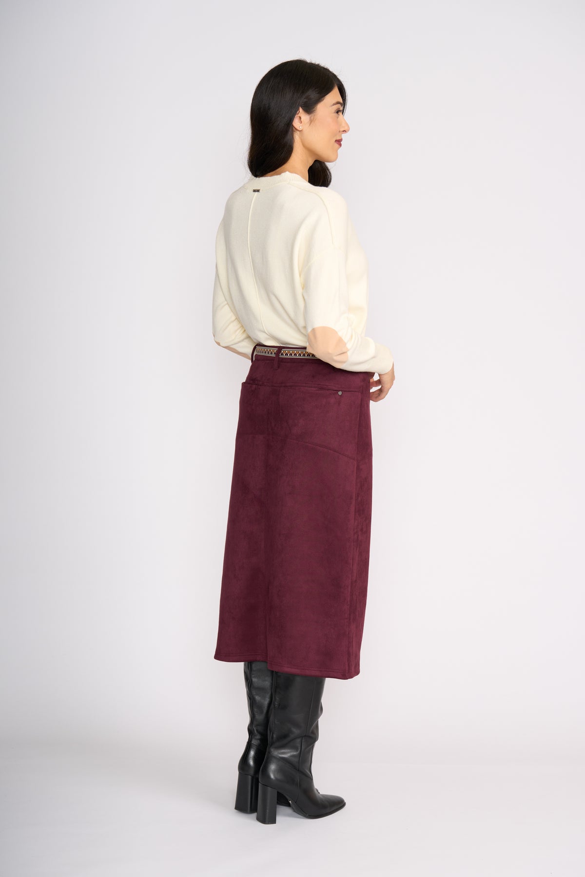 Foil Suede Dreams Skirt in Black Cherry
