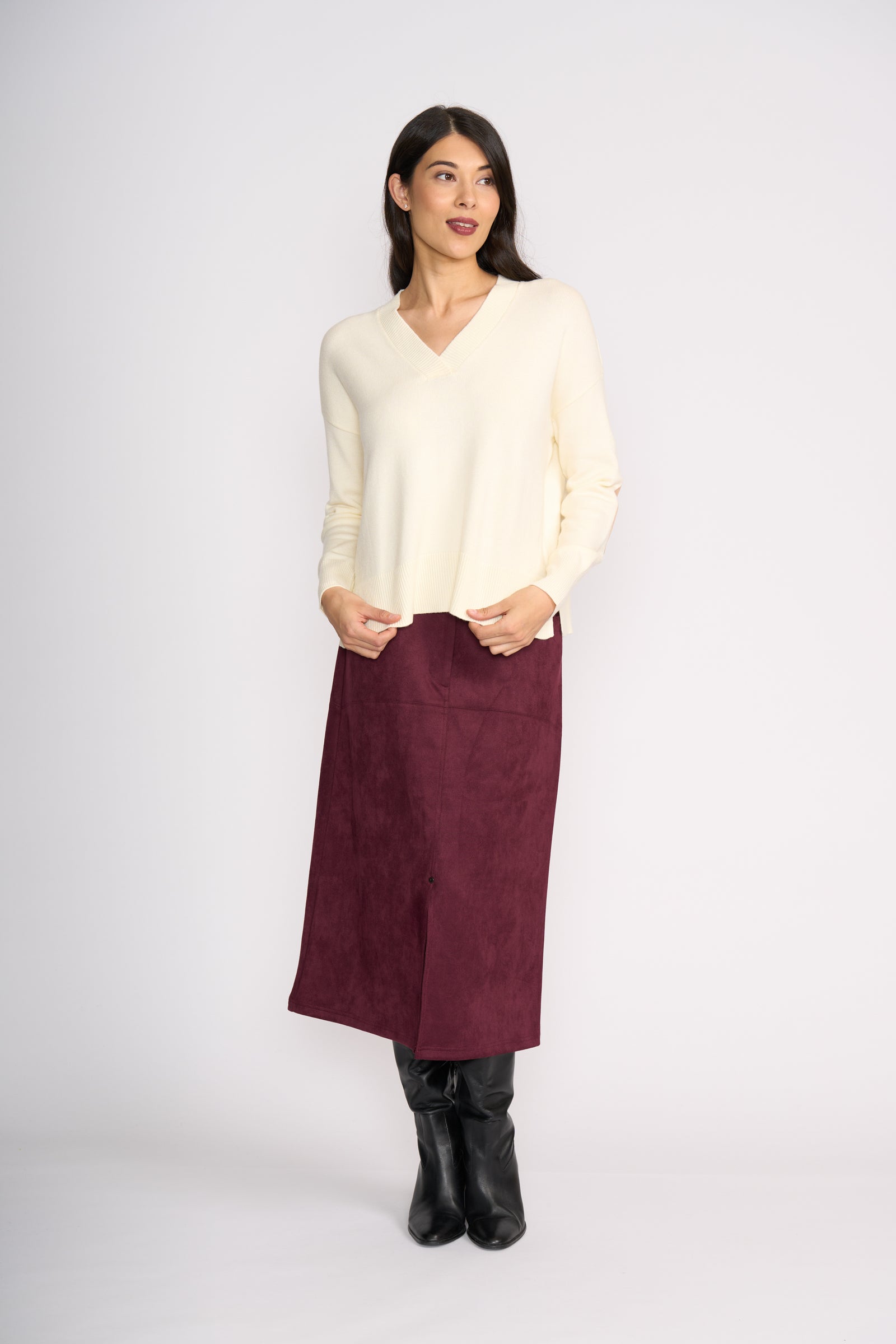 Foil Suede Dreams Skirt in Black Cherry