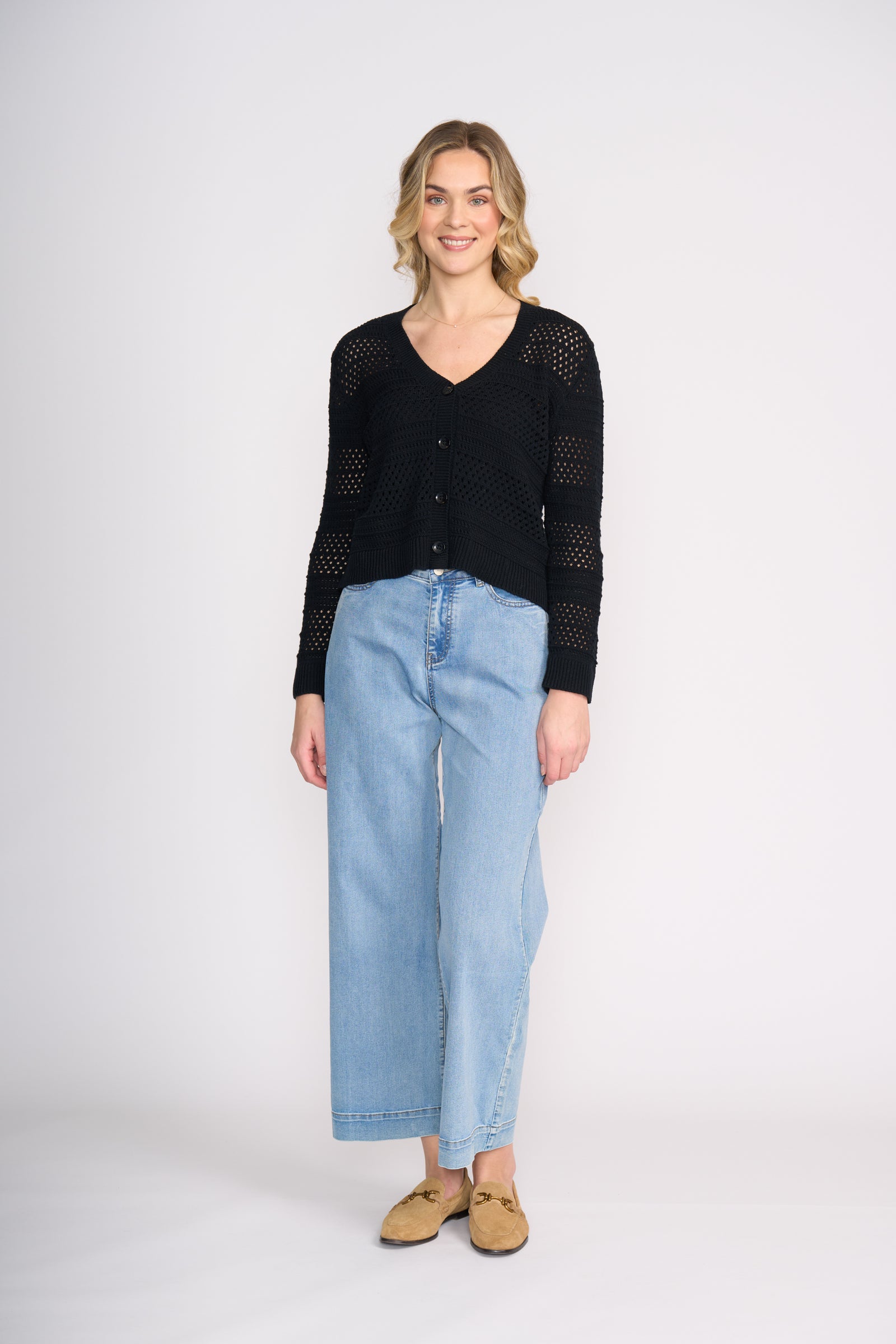 Foil Pulling Strings Cardi in Black