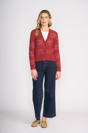 Foil Pulling Strings Cardi in Red Earth