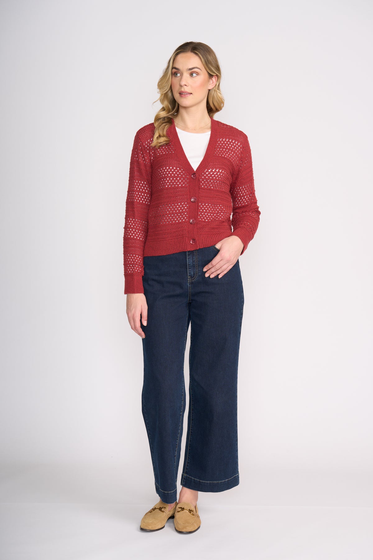 Foil Pulling Strings Cardi in Red Earth