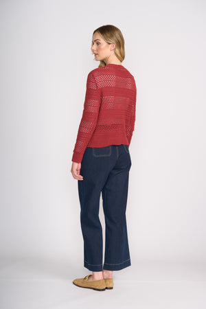 Foil Pulling Strings Cardi in Red Earth