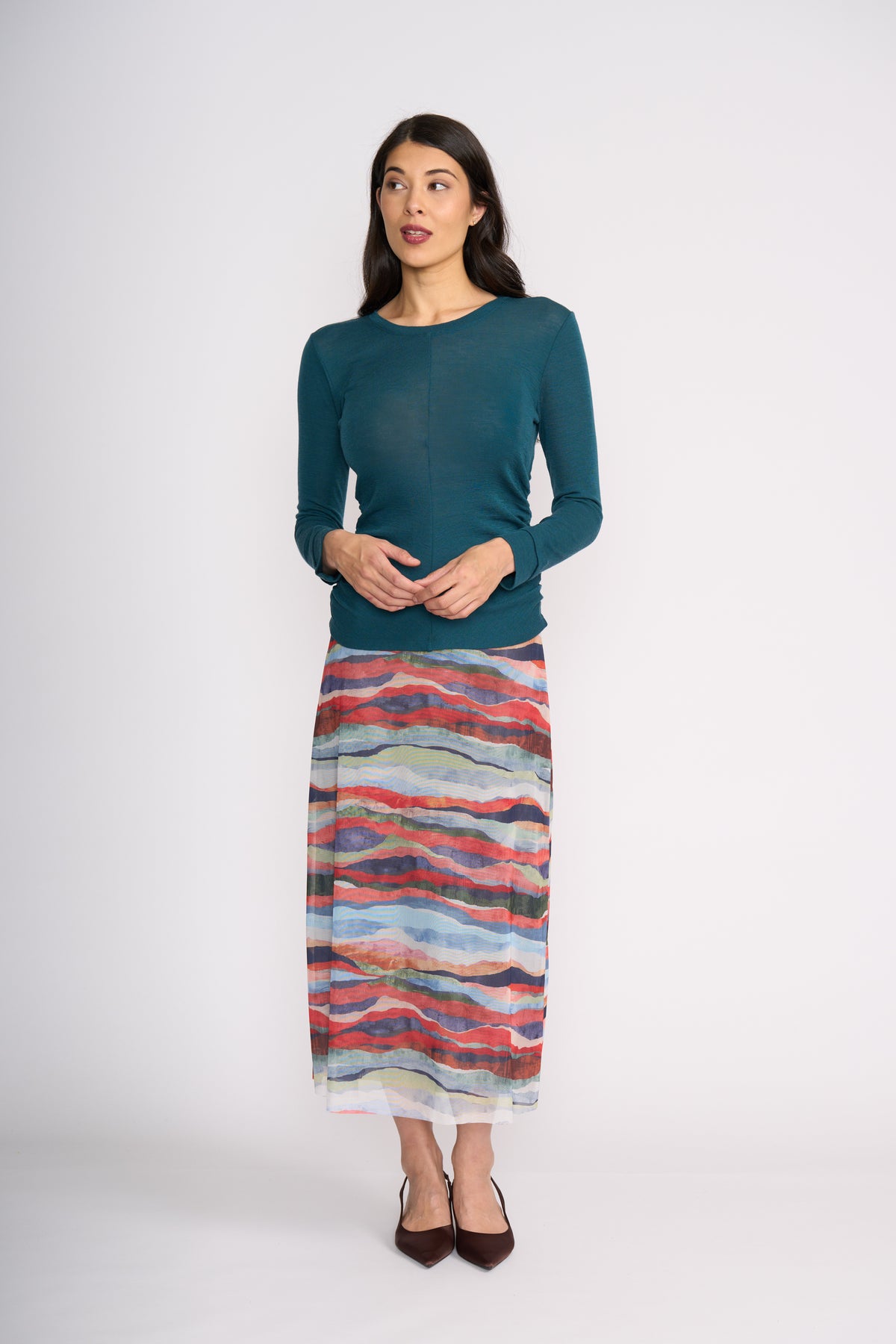 Foil Foil Double Up Top in Midnight Green