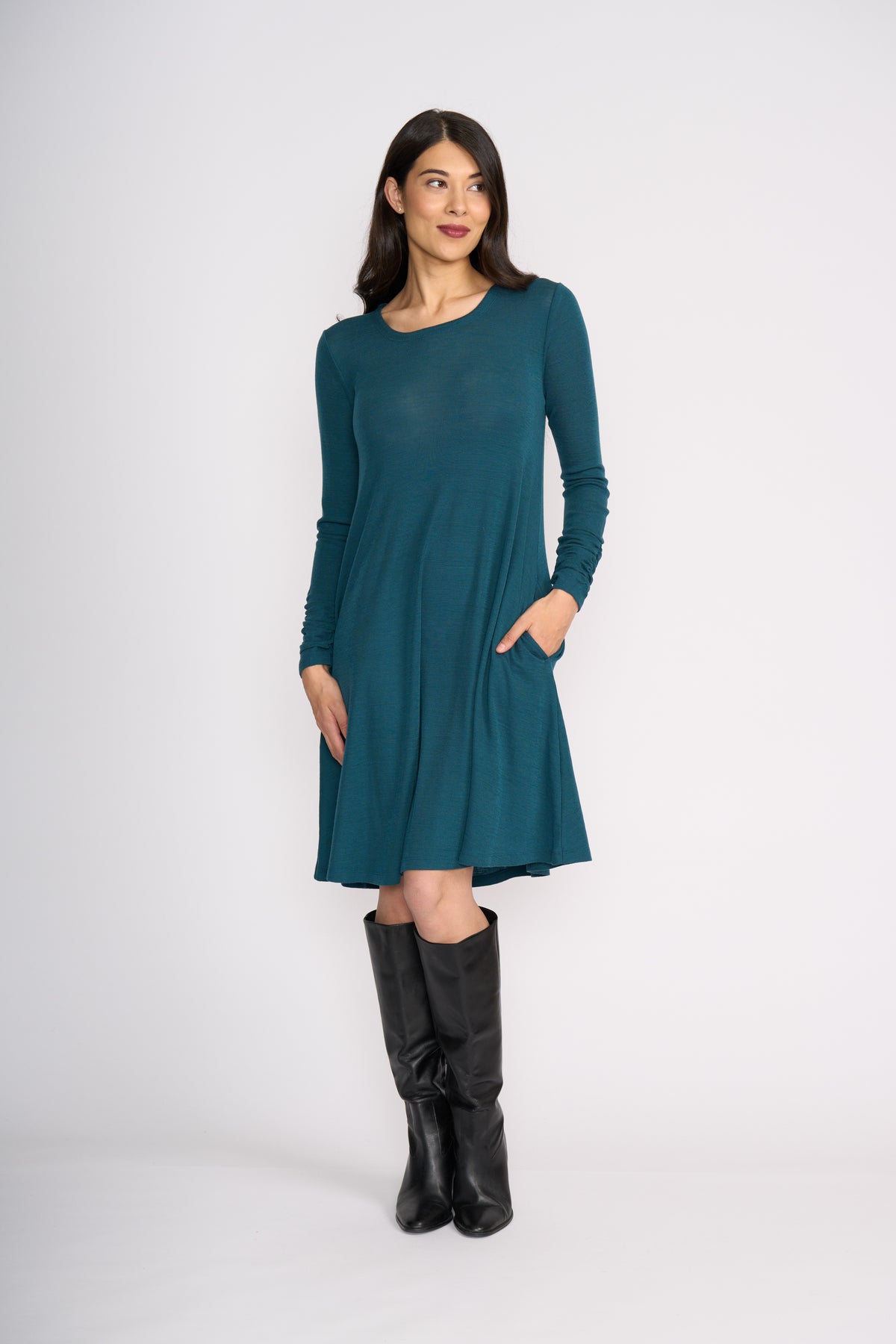 Foil Delightful Dress in Midnight Green