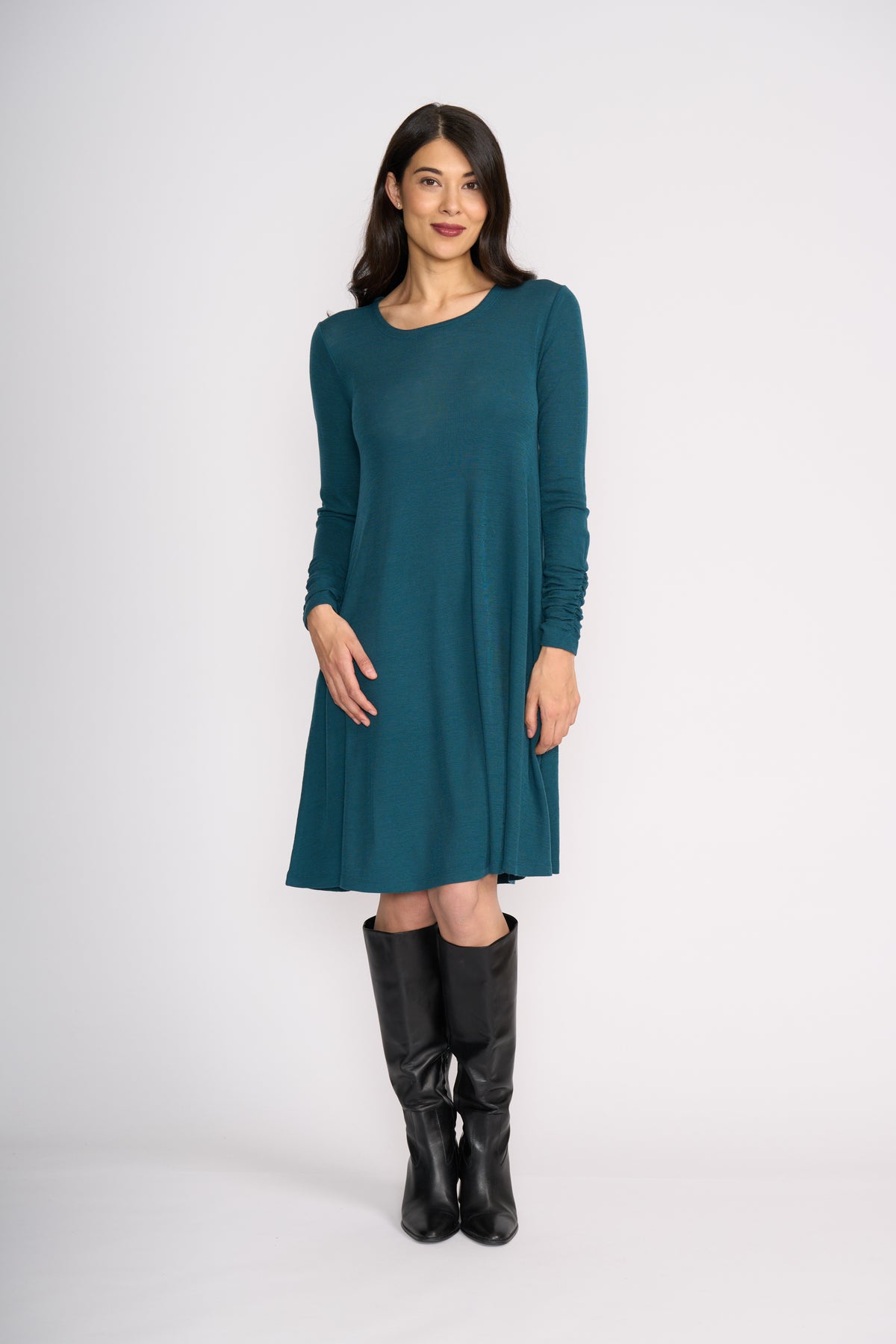 Foil Delightful Dress in Midnight Green