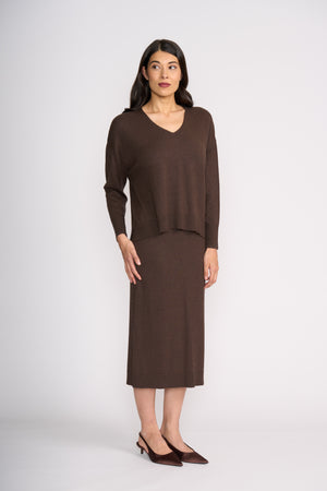 Foil Set Play V Sweater in Cocoa