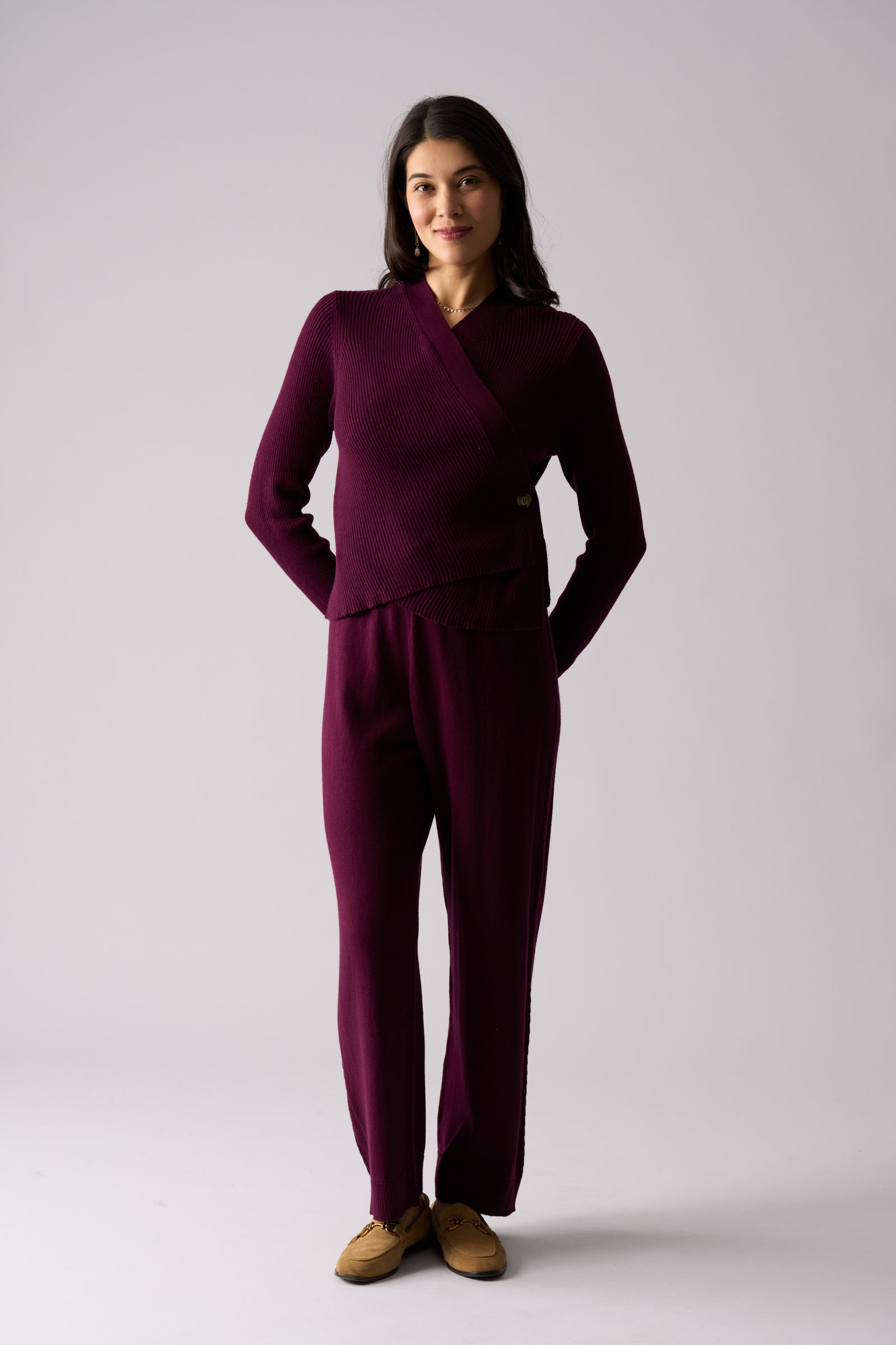 Foil Set Play Wrap Cardi in Cherry Lacquer