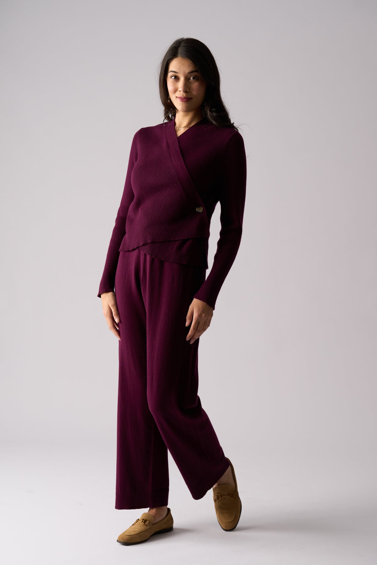 Foil Set Play Wrap Cardi in Cherry Lacquer