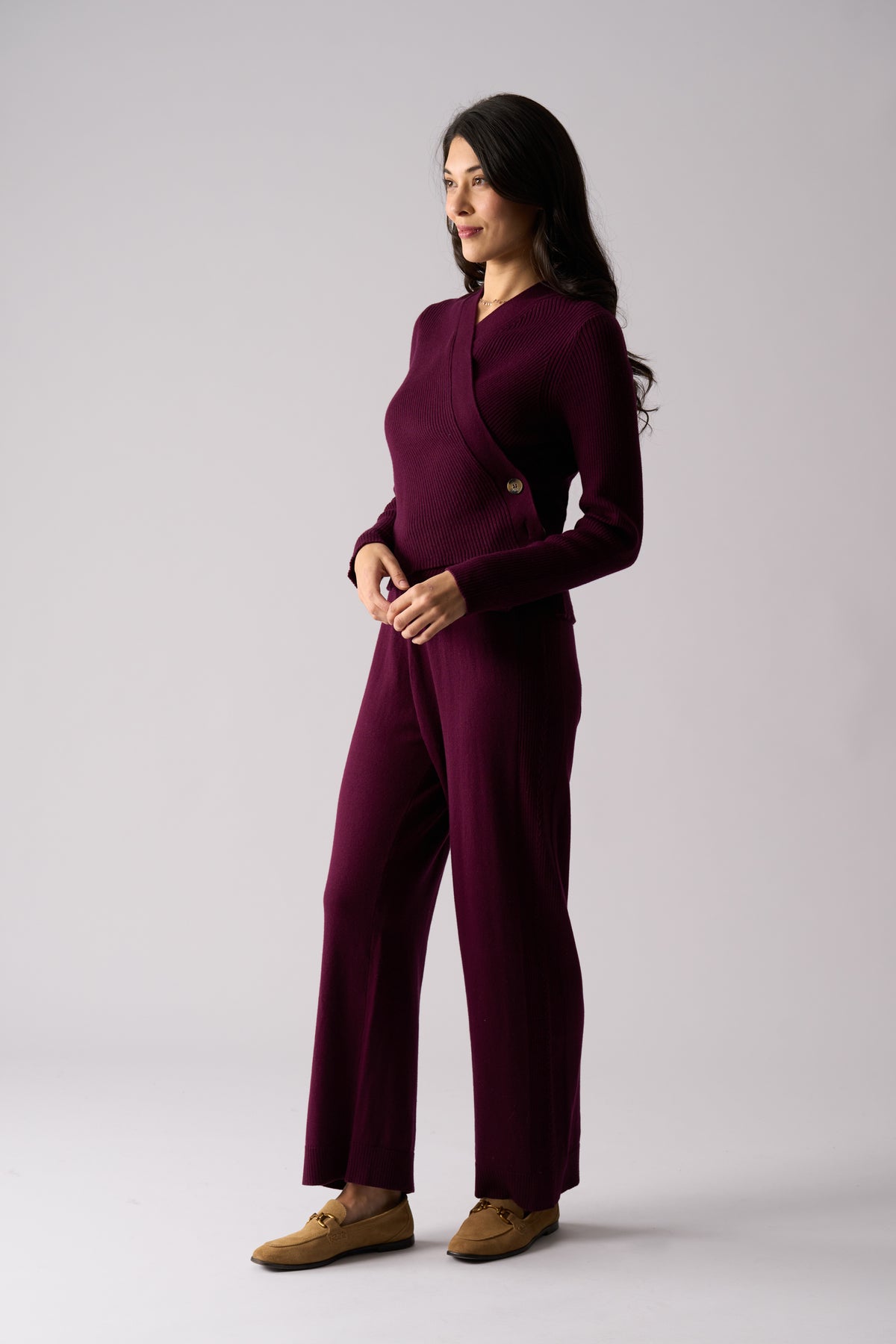 Foil Set Play Wrap Cardi in Cherry Lacquer