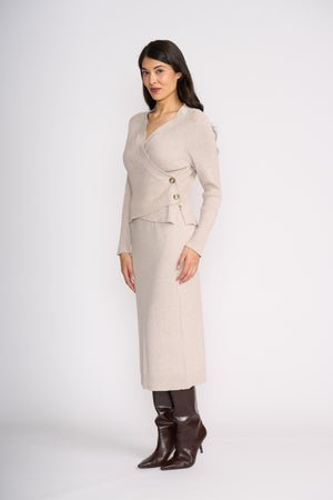 Foil Set Play Wrap Cardi in Latte