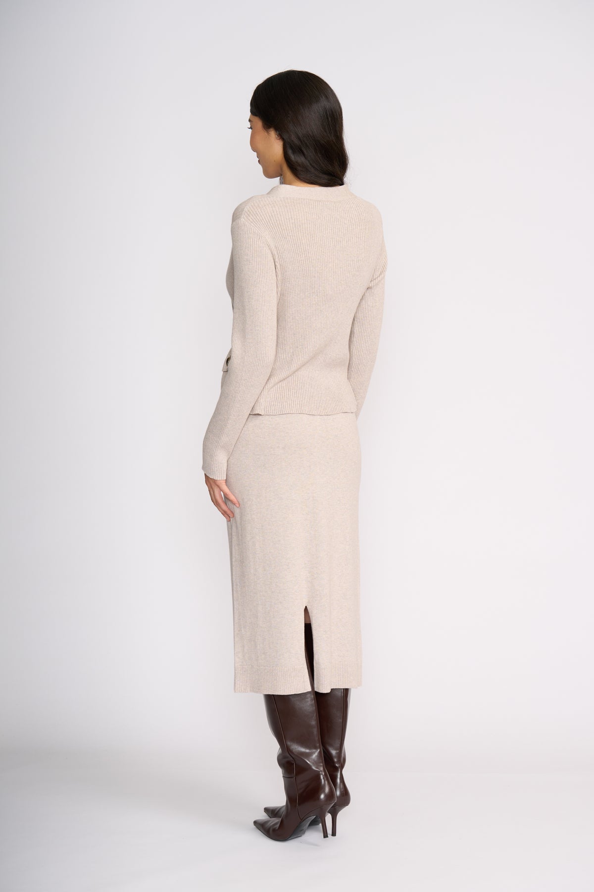 Foil Set Play Wrap Cardi in Latte