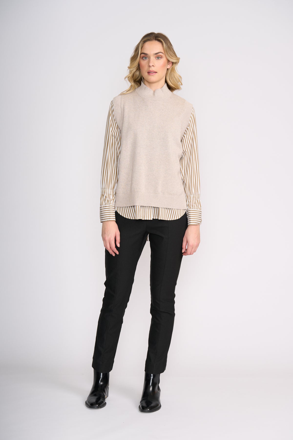 Foil Push Up Shirt in Taupe Wide Stripe