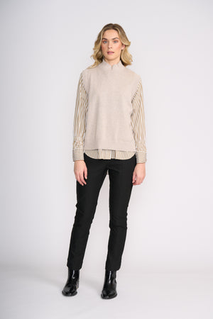 Foil Push Up Shirt in Taupe Wide Stripe