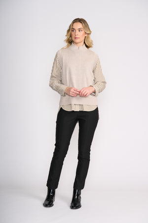 Foil Push Up Shirt in Taupe Wide Stripe